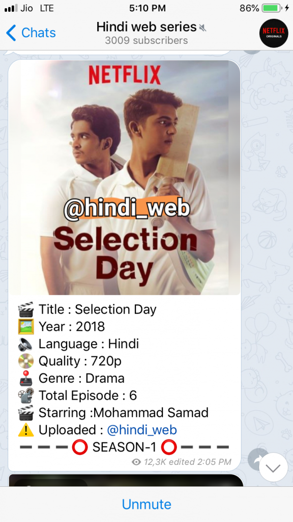 Search results for Hindi Web series Telegram.